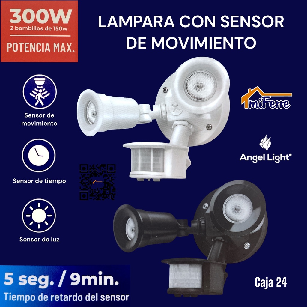Lampara con Sensor de Movimiento 300W Negro ANGEL LIGHT