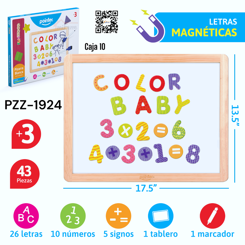 Pizarra Blanca con Letras Magneticas 43pza POINTER