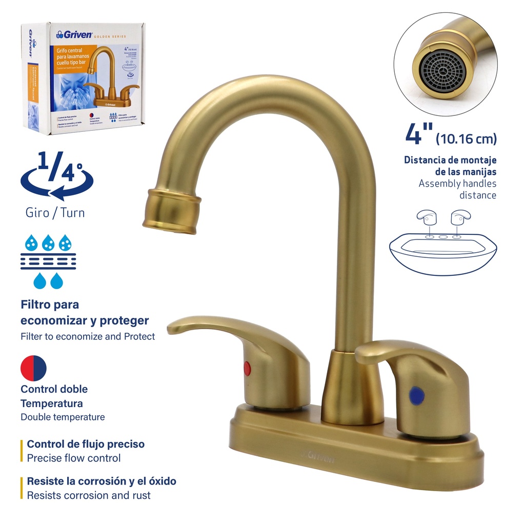 Grifo Central para Lavamanos Tipo Bar GRIVEN Golden Series