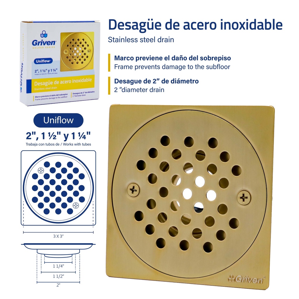 Desague de Piso de Acero Inoxidable GRIVEN Golden Series