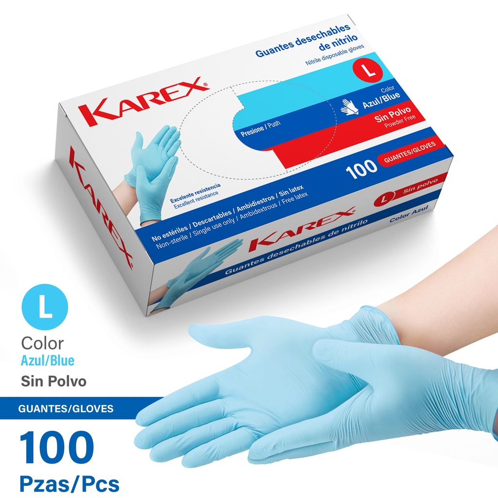 Guantes de Nitrilo L 100pza Azul KAREX