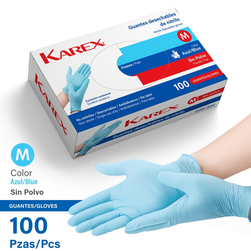 Guantes de Nitrilo M 100pza Azul KAREX