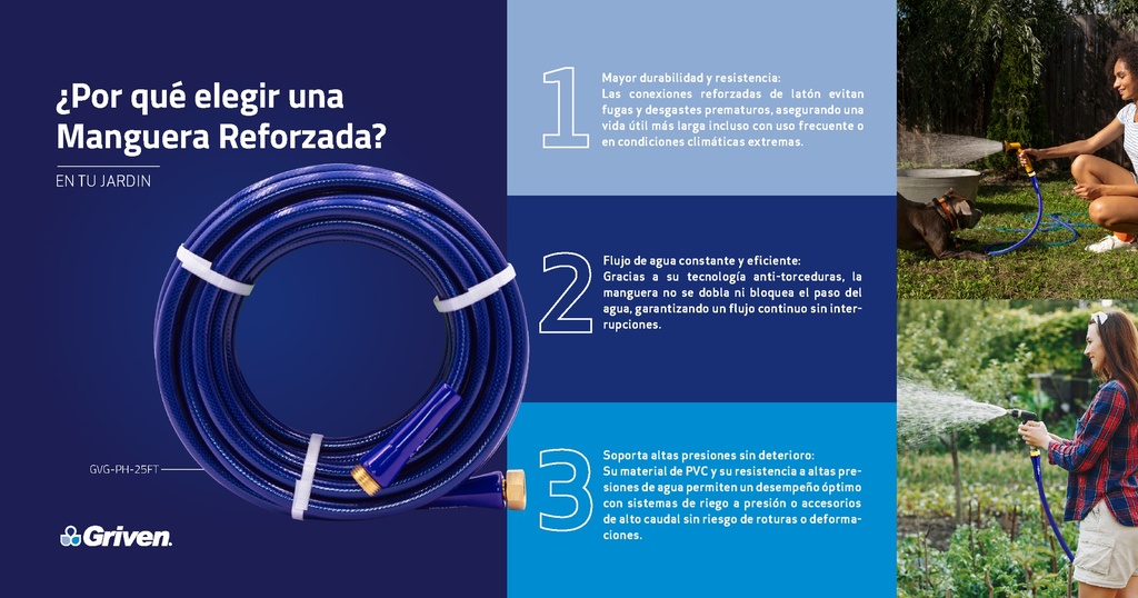 Manguera Reforzada para Agua 1/2" X 25ft GRIVEN