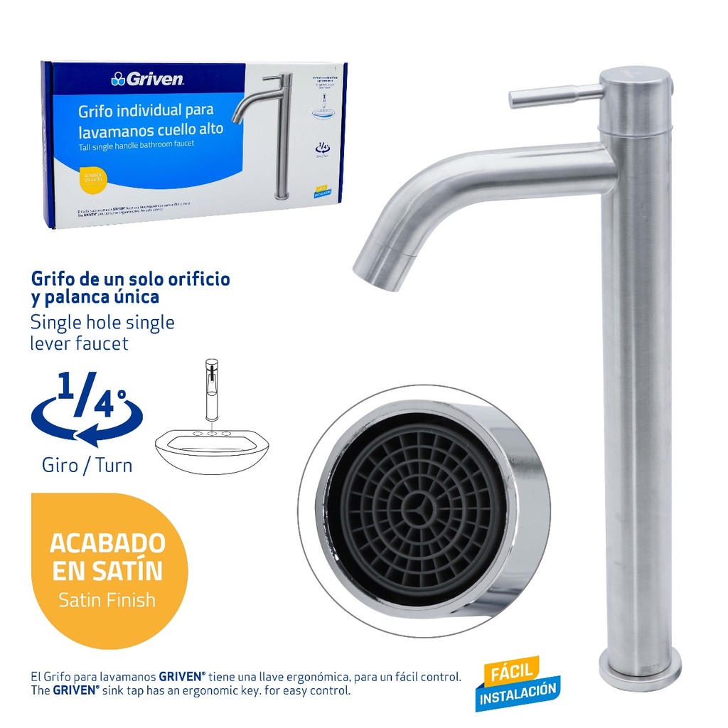 Grifo Individual para Lavamanos Cuello Alto GRIVEN