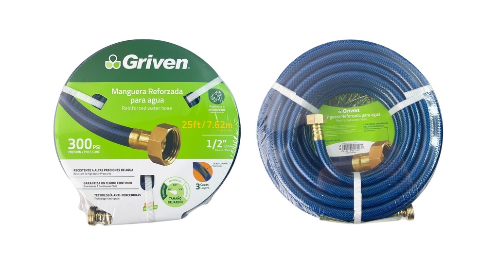 Manguera Reforzada para Agua 1/2" X 25ft GRIVEN