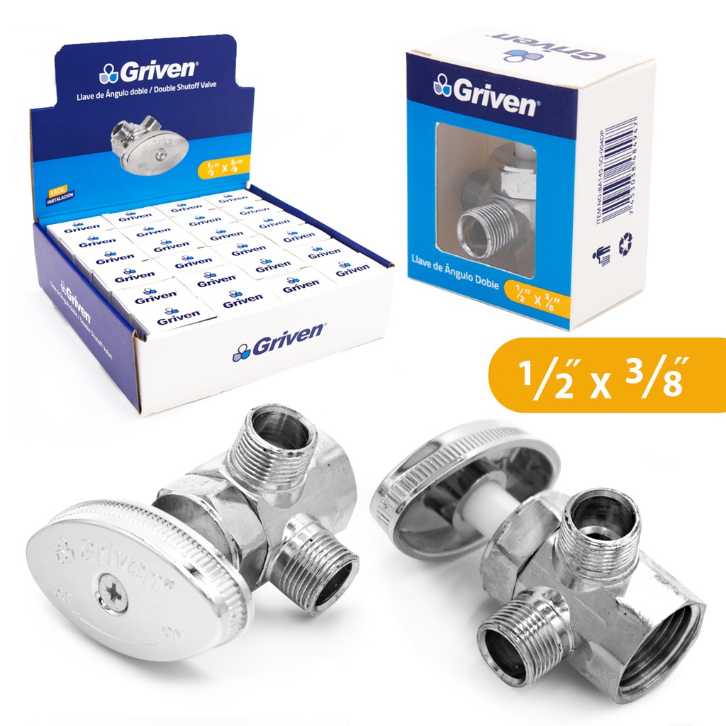 Llave de Angulo Doble 1/2 X 3/8 X 3/8 GRIVEN