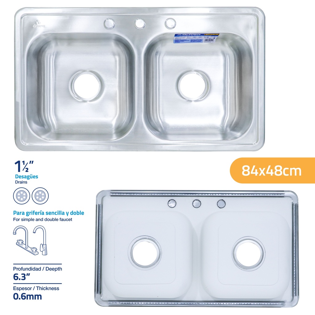 Fregador Doble 33 X 19" GRIVEN