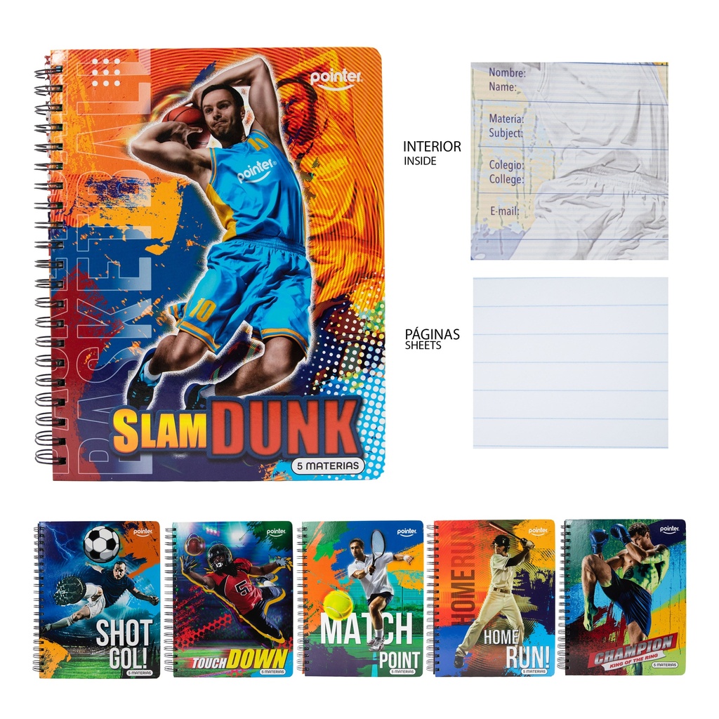 Cuaderno Espiral 5 Materias 320pag POINTER