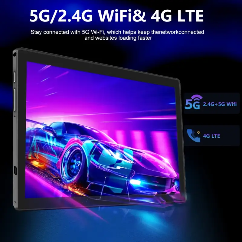 Tableta CRELANDER 10.1" 4G LTE, 12GB RAM, 512GB ROM, 2.4G/5G WiFi, Dual Camera, Keyboard % Mouse, Stylus, 1TB Expandable Storage, 5MP+13MP Camera, Battery, Tablet, Pad