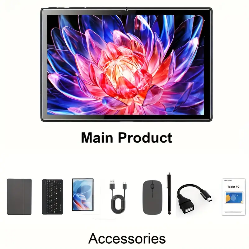 Tableta CRELANDER 10.1" 4G LTE, 12GB RAM, 512GB ROM, 2.4G/5G WiFi, Dual Camera, Keyboard % Mouse, Stylus, 1TB Expandable Storage, 5MP+13MP Camera, Battery, Tablet, Pad