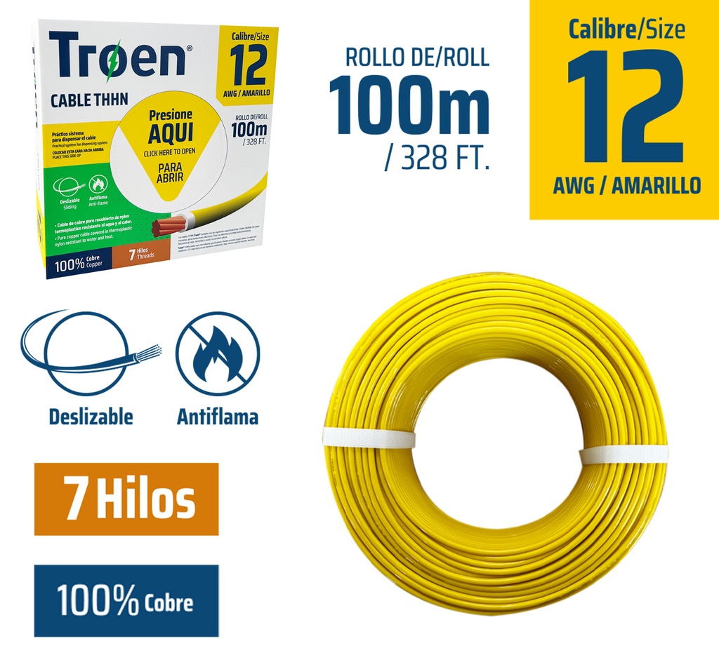 Cable Electrico #12 X 100m Amarillo TROEN