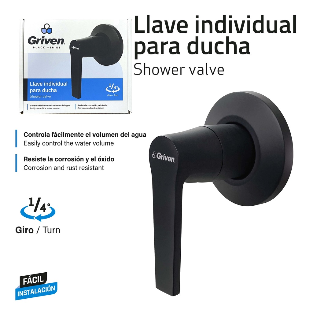 Llave Individual para Ducha GRIVEN Black Series