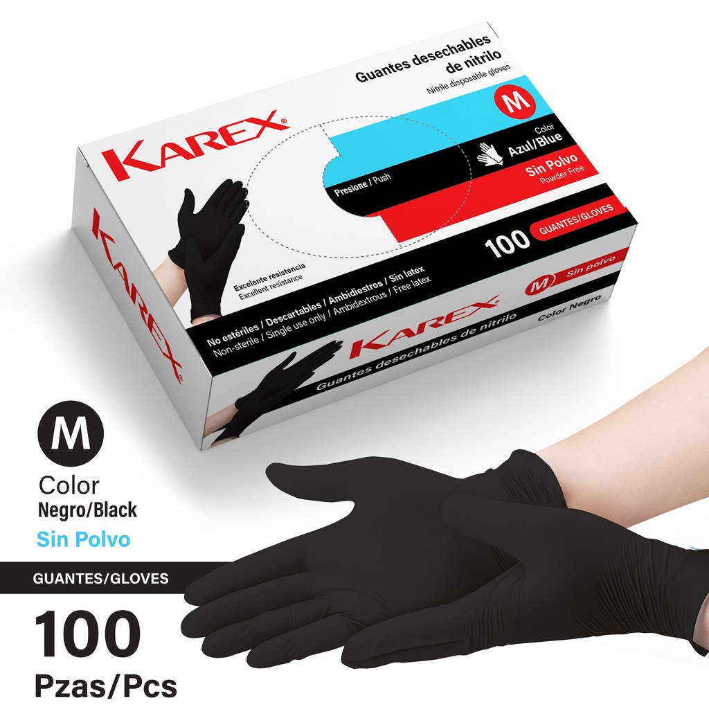 Guantes de Nitrilo Negro M 100pza KAREX