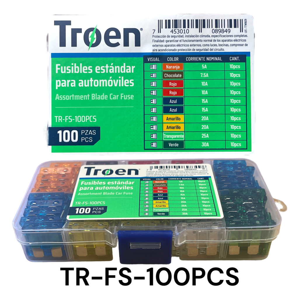 Fusibles Estandar para Automoviles 100pza TROEN 
