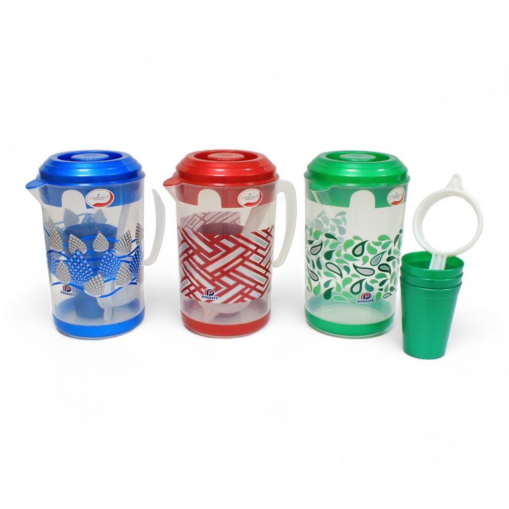 Jarra Plastica 2.6L con Colador + 3 Vasos CASABLANCA