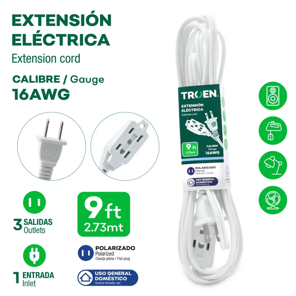 Extension Electrica Blanca 9ft TROEN