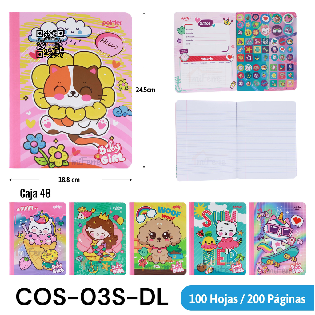 Cuaderno Cosido Doble Raya 200pag POINTER con Stickers