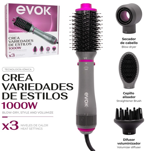 Cepillo Secador de Cabello 5en1 1000W EVOK