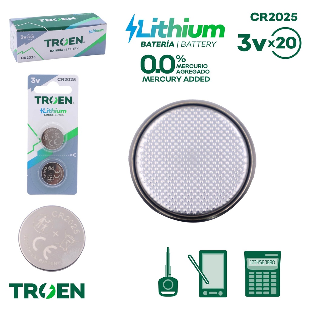 Bateria CR2025 2pza TROEN