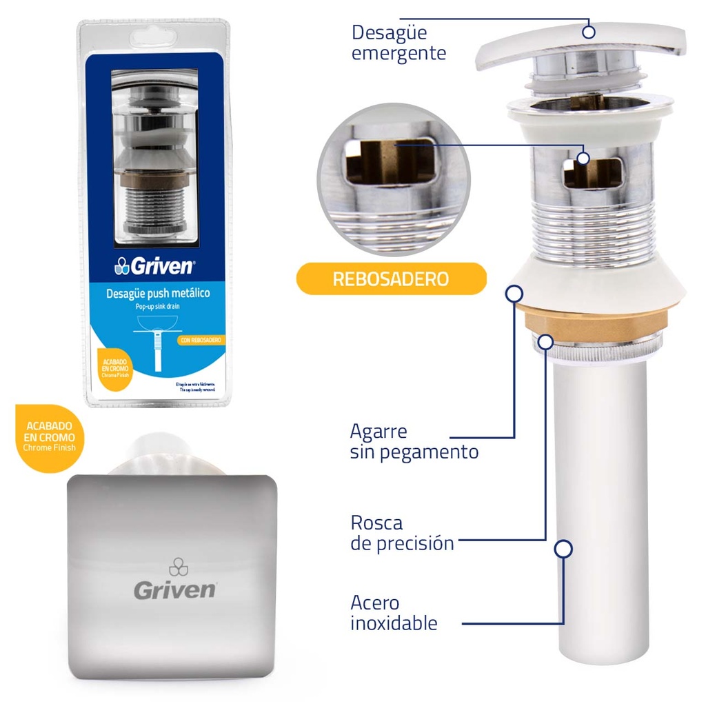 PO Plug Metalico Cuadrado con Rebosadero GRIVEN