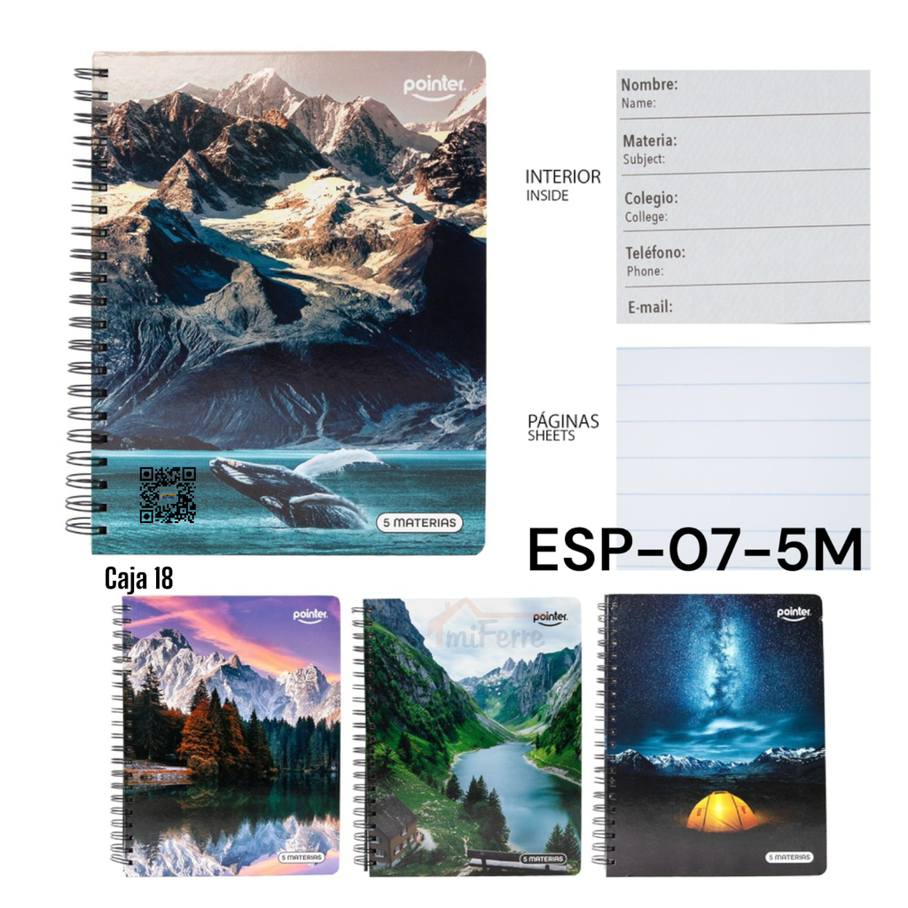 Cuaderno Espiral 5 Materias 320pag POINTER