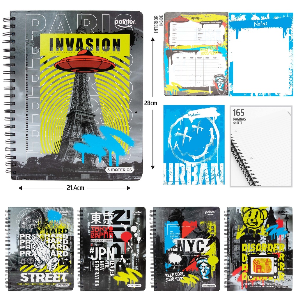 Cuaderno Espiral 5 Materias 320pag POINTER
