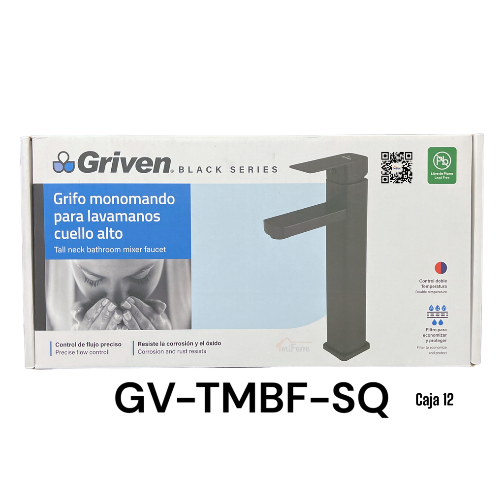 Grifo Monomando para Lavamanos Cuello Alto GRIVEN Black Series