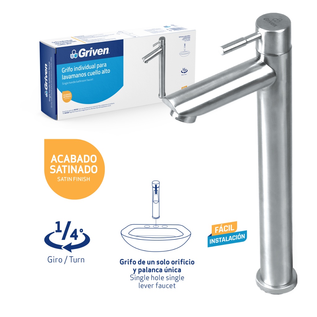 Grifo Individual para Lavamanos Cuello Alto GRIVEN