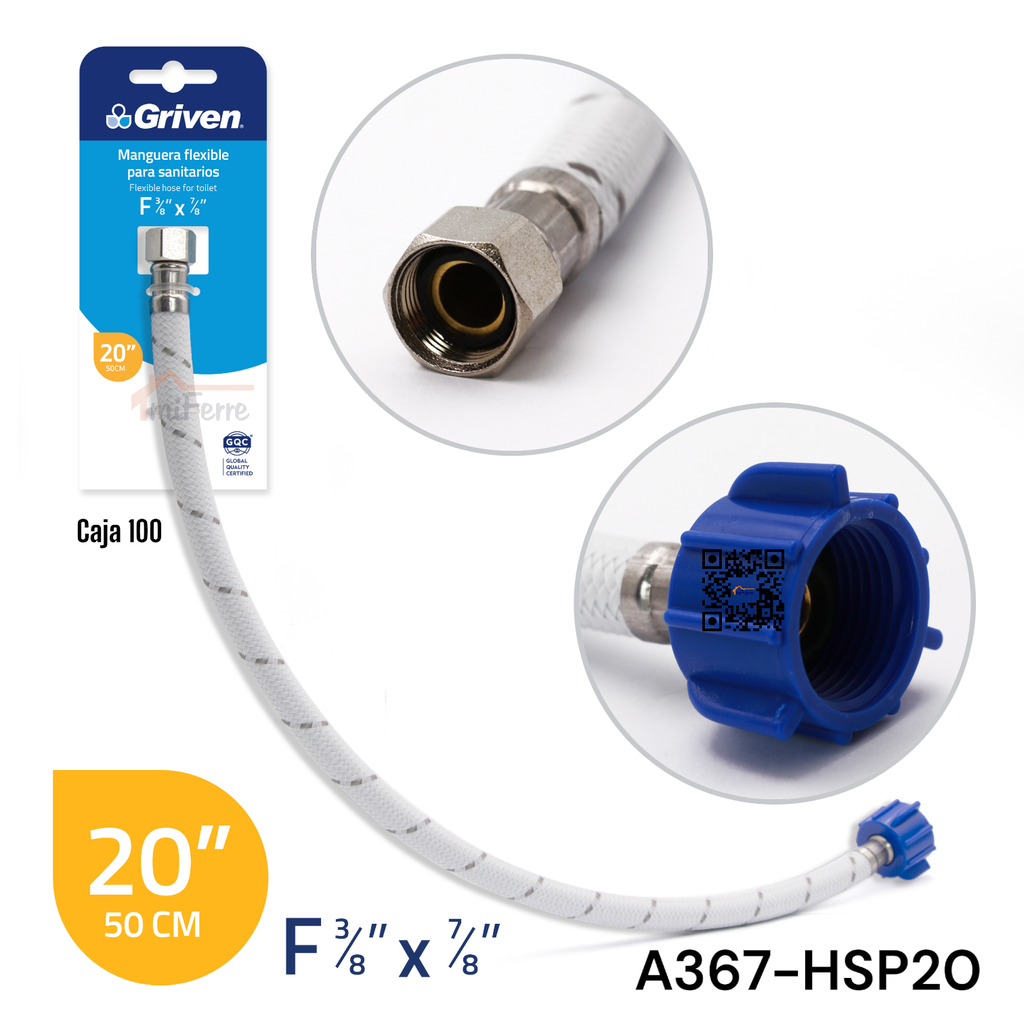 Tubo de Abasto para Sanitario 3/8 X 7/8 X 20" GRIVEN
