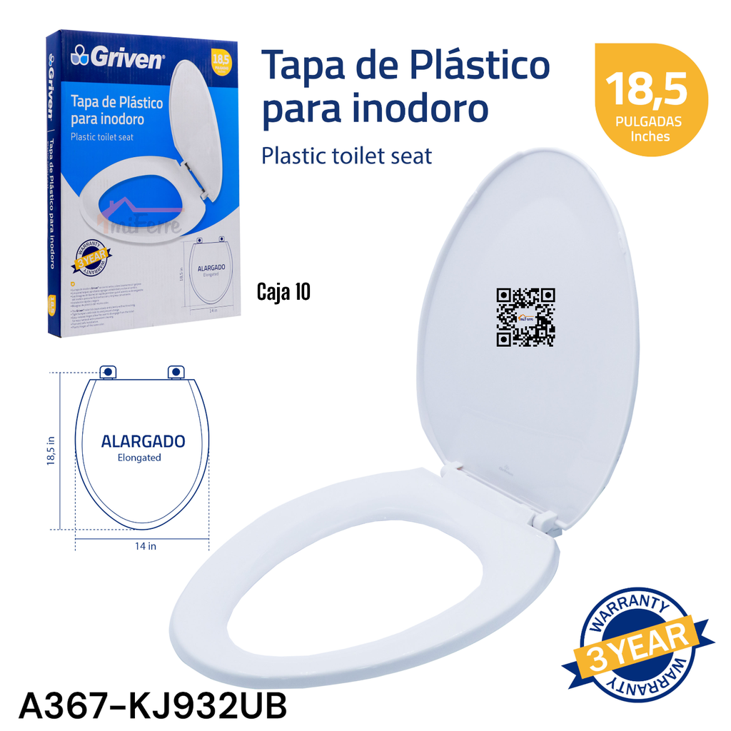 Tapa de Plastico para Inodoro 18.5" Blanco GRIVEN