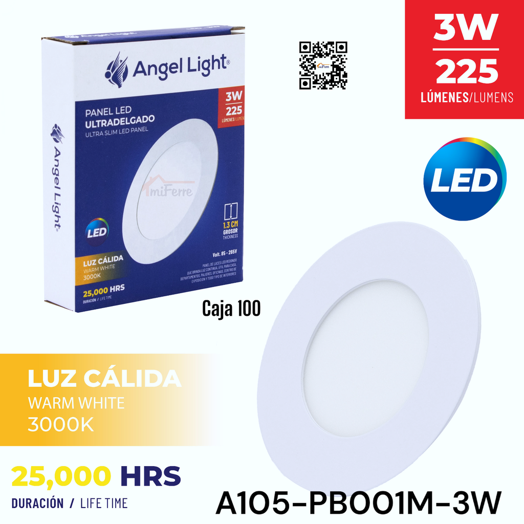 Lampara Led Redonda Ultradelgada 3W 3000K ANGEL LIGHT