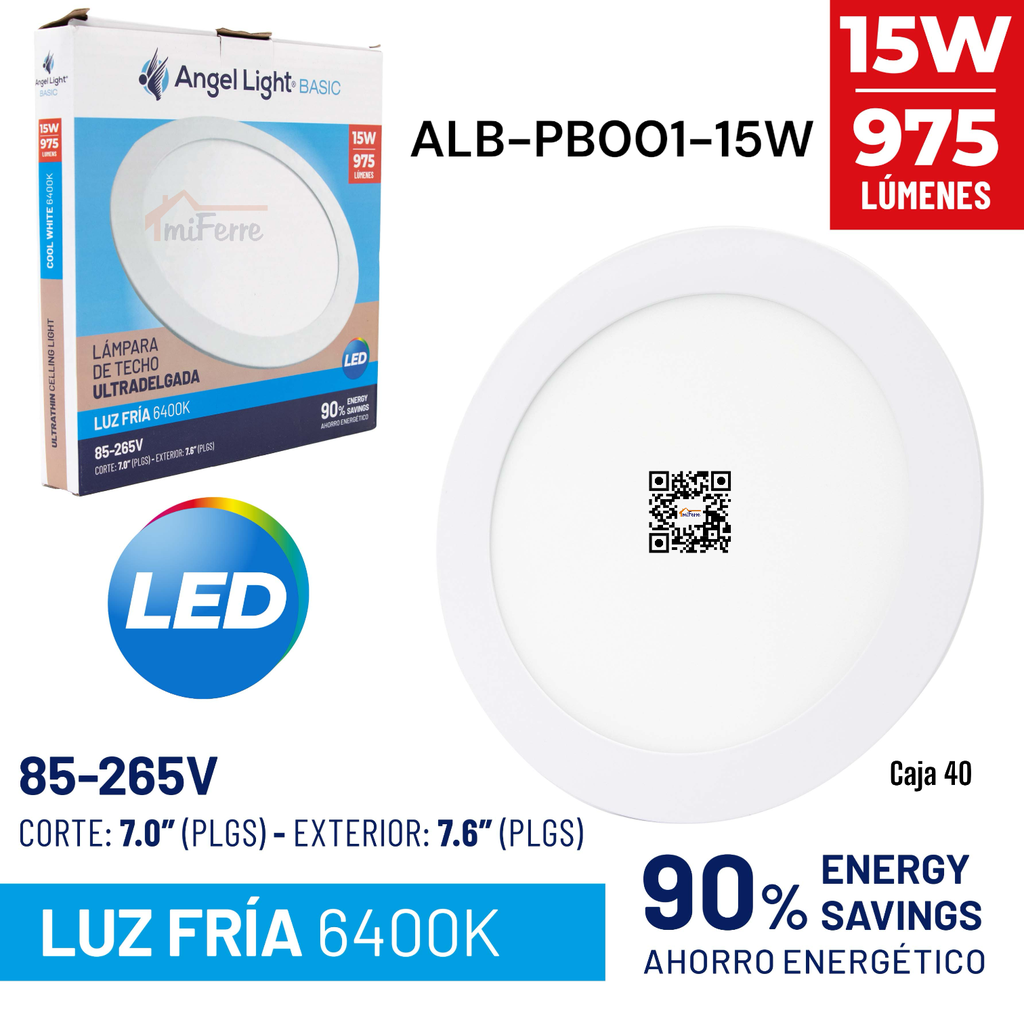 Lampara Led de Techo Ultradelgada Redonda 15W 6400K ANGEL LIGHT Basic