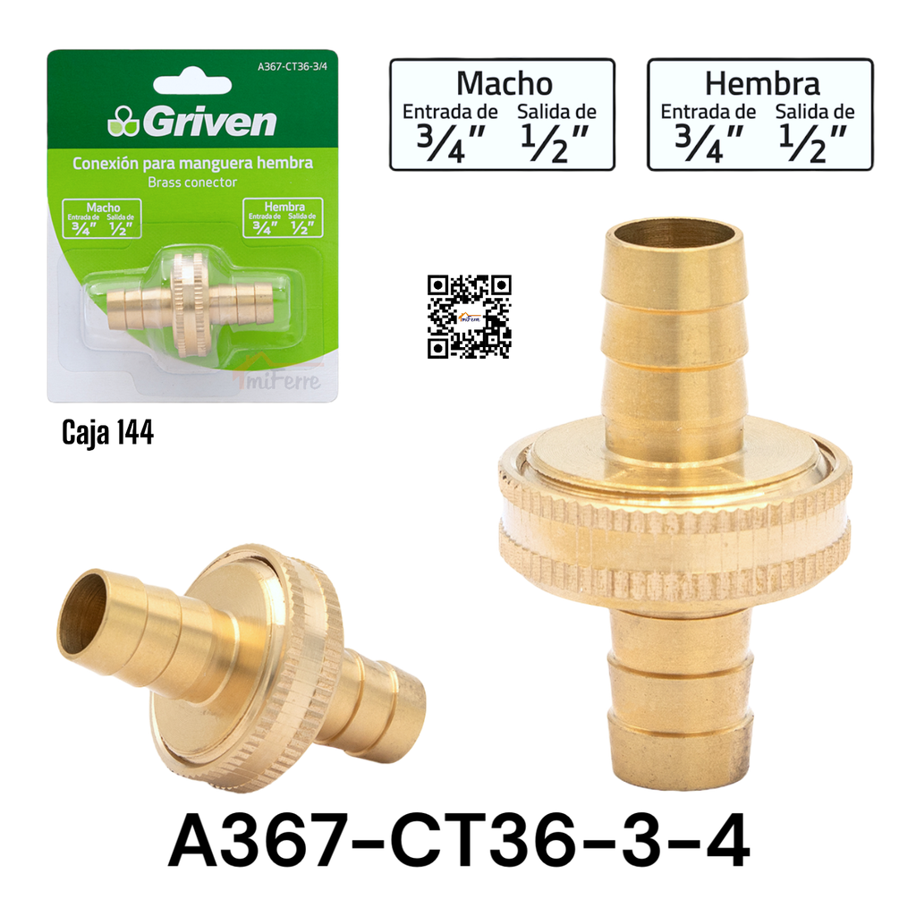 Conexion para Manguera Hembra 3/4 - 1/2" GRIVEN