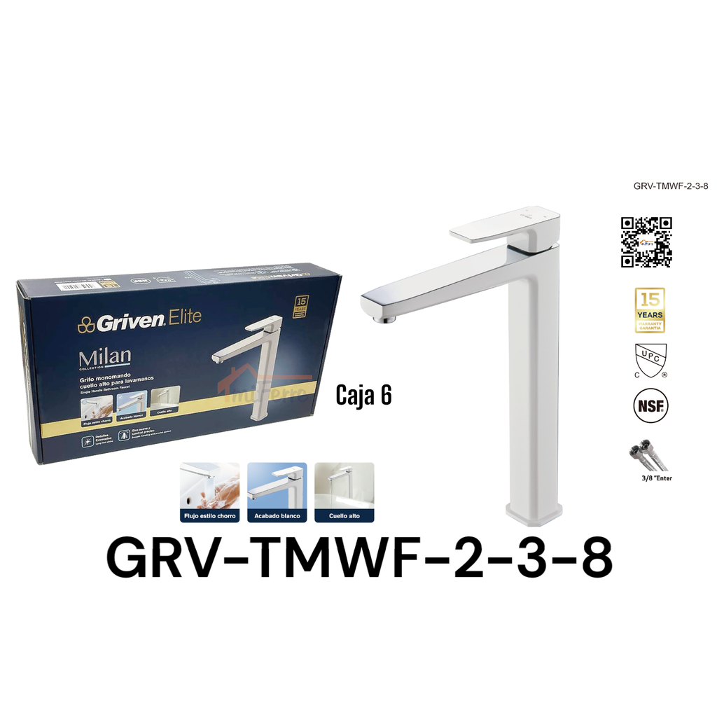 Grifo Monomando Cuello Alto para Lavamanos Milan GRIVEN Elite