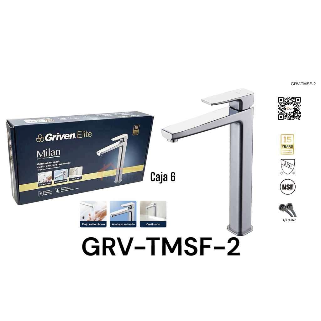 Grifo Monomando Cuello Alto para Lavamanos Milan GRIVEN Elite