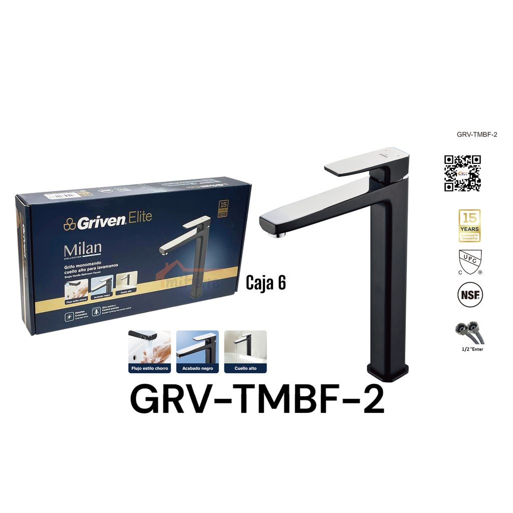 Grifo Monomando Cuello Alto para Lavamanos Milan GRIVEN Elite