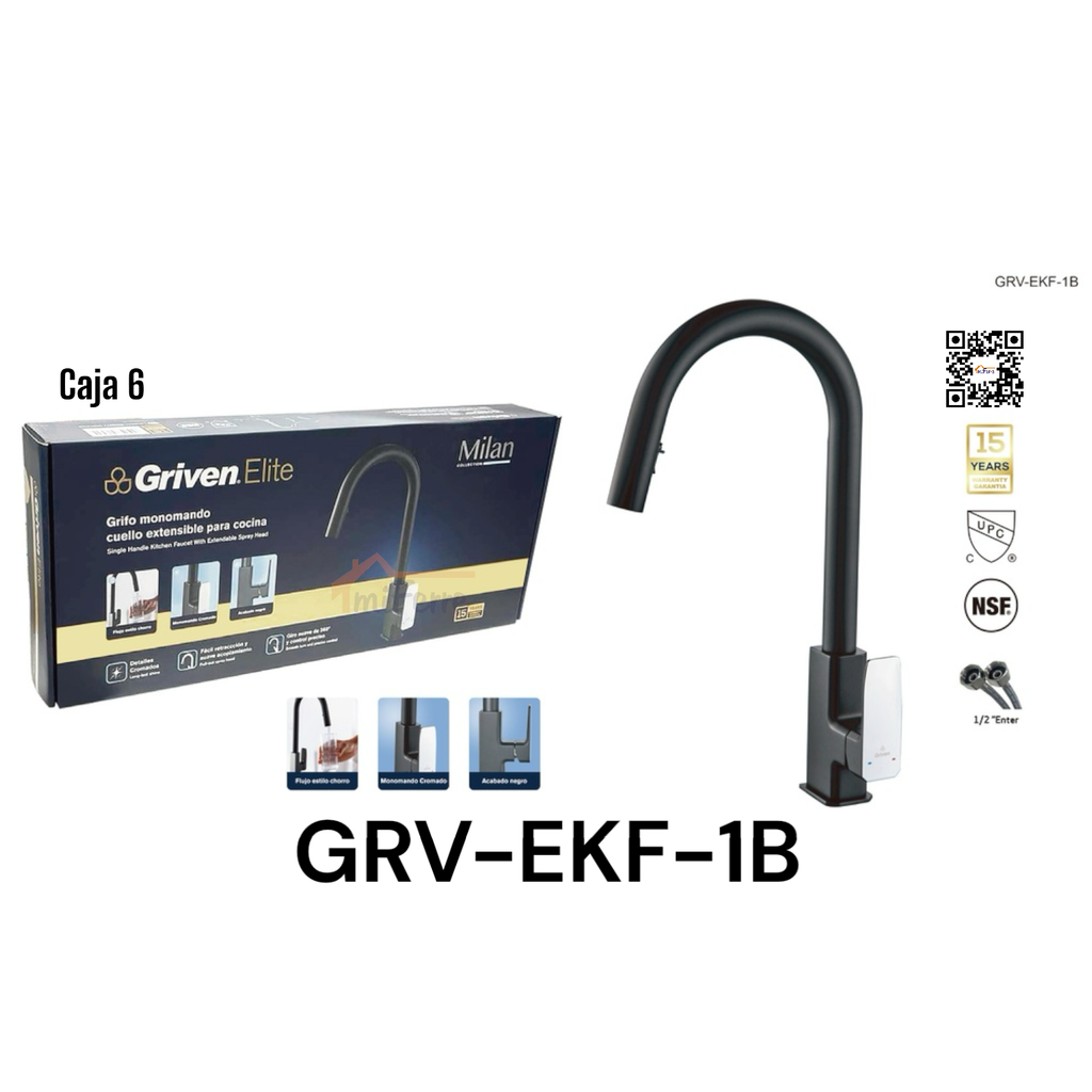 Grifo Monomando Cuello Extensible para Cocina Milan GRIVEN Elite