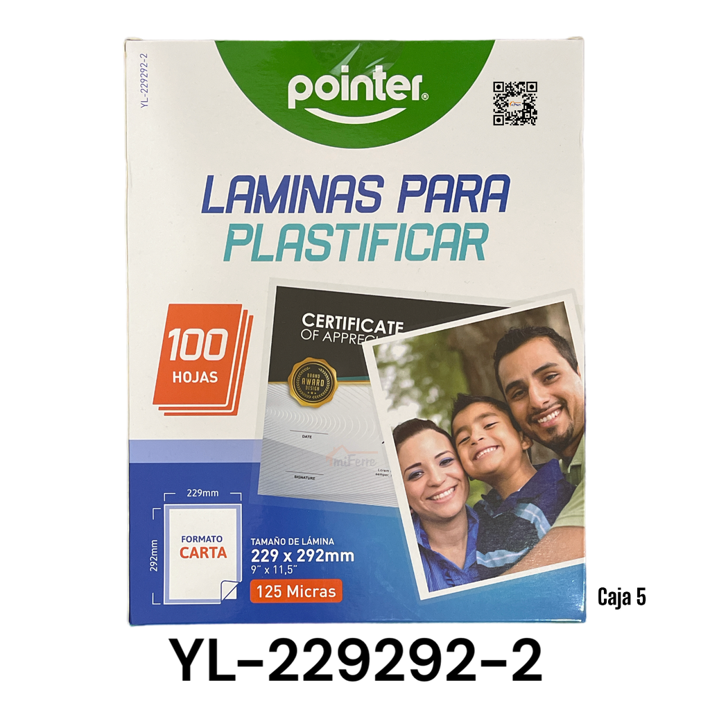 Laminas para Plastificar 9 X 11.5" 125micras 100pza POINTER