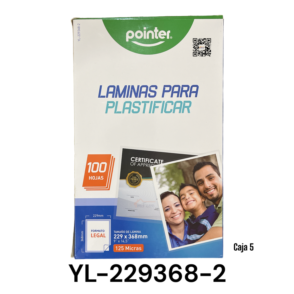 Laminas para Plastificar 9 X 14" 125micras 100pza POINTER