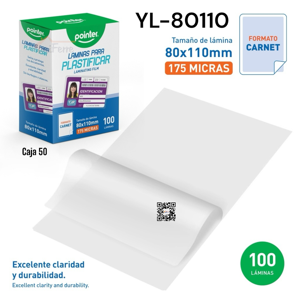 Laminas para Plastificar 80 X 110mm 175micras 100pza POINTER