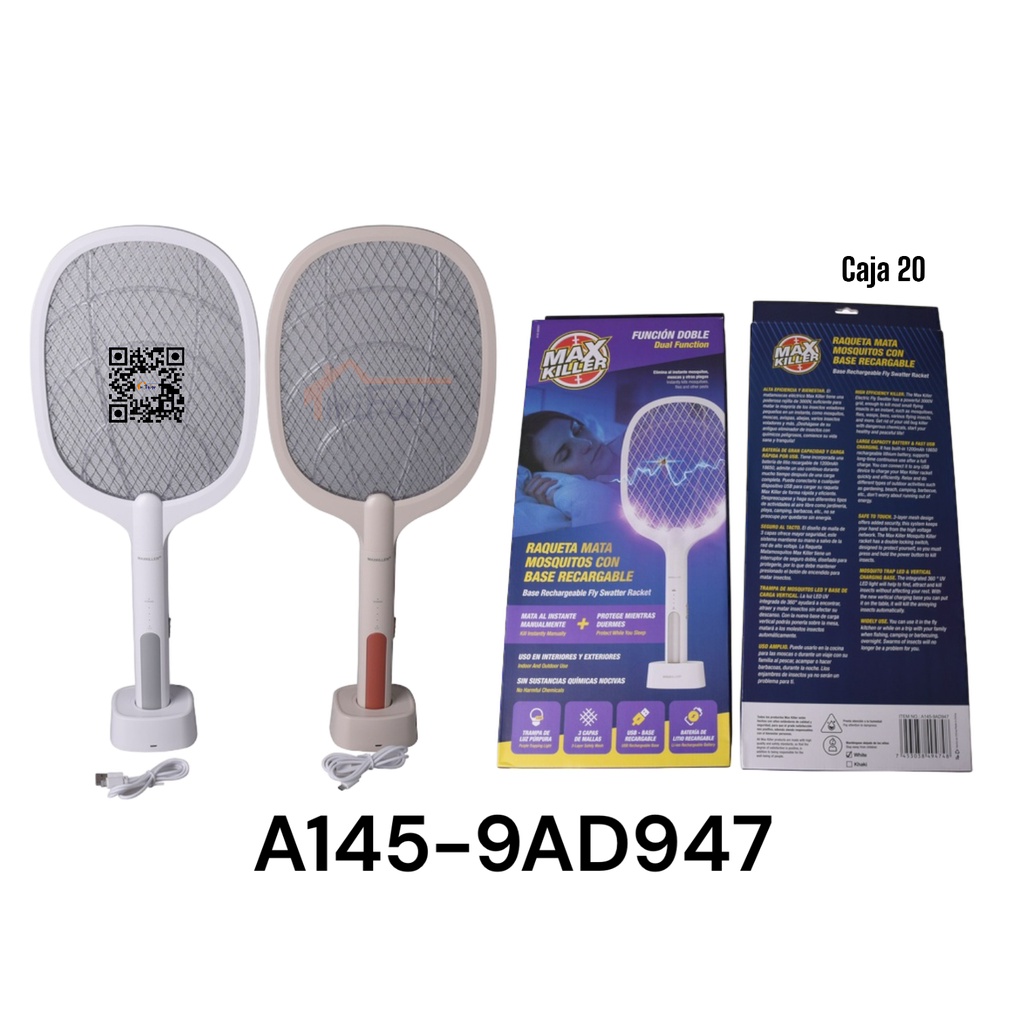 Raqueta Mata Mosquitos con Base Recargable MAX KILLER