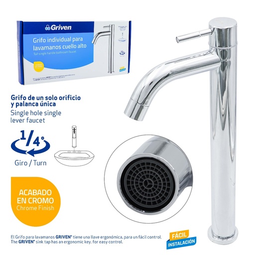 [GV-TCF500] Grifo Individual para Lavamanos Cuello Alto GRIVEN