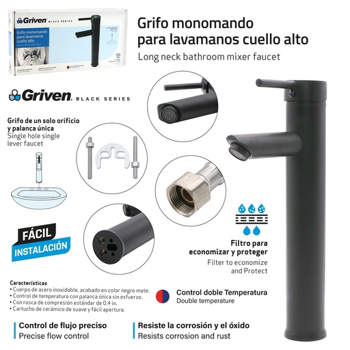 [GV-TMBF-1] Grifo Monomando para Lavamanos Cuello Alto