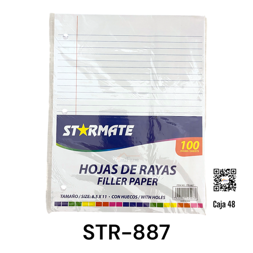 [STR-887] Hojas de Raya 8.5 X 11" (100hojas) STARMATE con Hueco