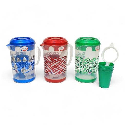 [1546P+S] Jarra Plastica 2.6L con Colador + 3 Vasos CASABLANCA