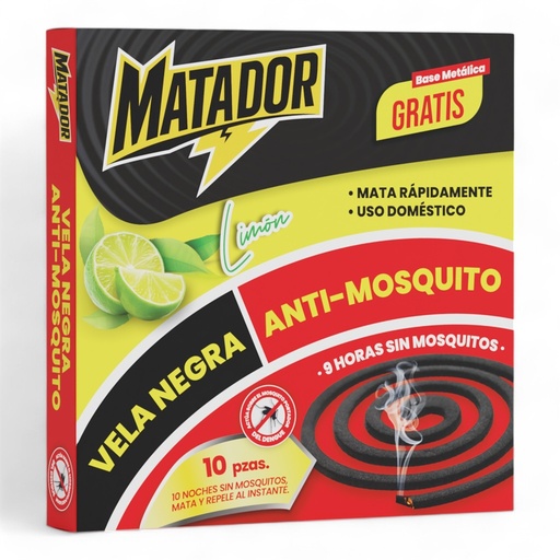 [MAT-MSC13-10-LMN] Vela Negra Anti Mosquito MATADOR Limon 10pza
