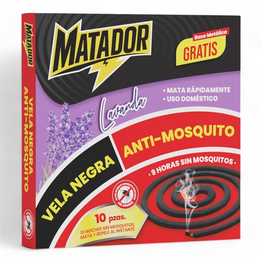 [MAT-MSC13-10-LAV] Vela Negra Anti Mosquito MATADOR Lavanda 10pza