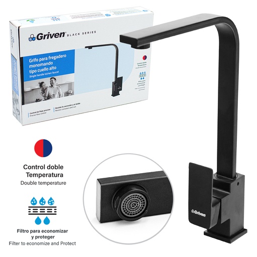 [A367-BF603] Grifo para Fregadero Monomando Tipo Cuello Alto GRIVEN Black Series