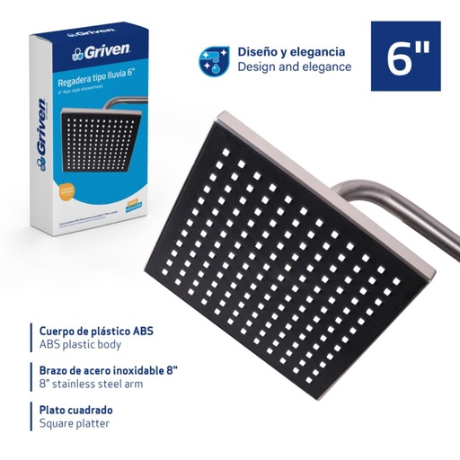 [GV-SHS-A6] Regadera Tipo Lluvia 6" GRIVEN