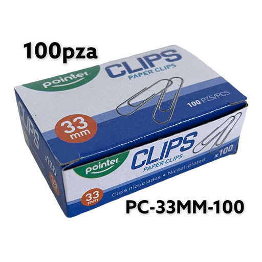 [PC-33MM-100] Clips Sujeta Papel 33mm 100pza POINTER